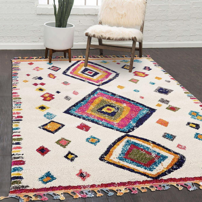 Tapis Mevo crème et multicolore motif traditionnel berbère