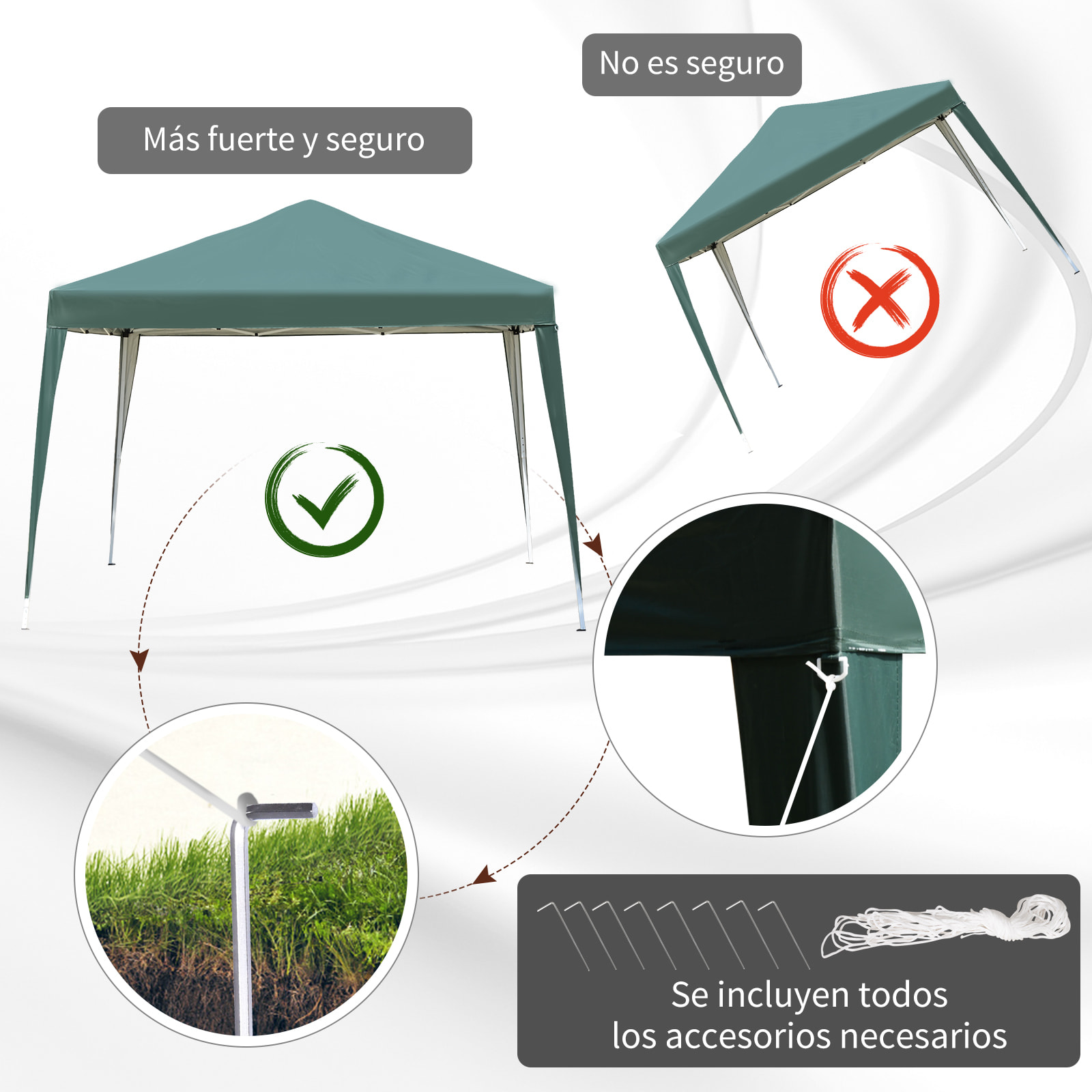 Carpa Plegable 3x3 m Cenador de Jardín Gazebo con Bolsa de Transporte Altura Ajustable en 3 Niveles Anti-UV e Impermeable para Terraza Patio Playa Verde