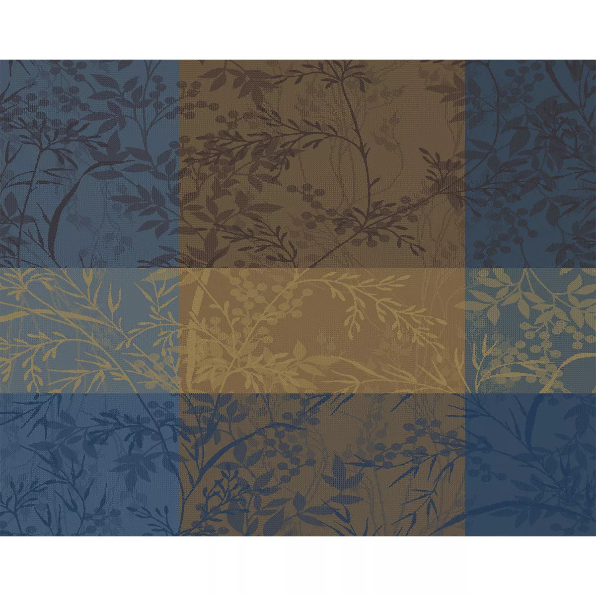 Set pur coton enduit motif jacquard Mille branchages crepuscule