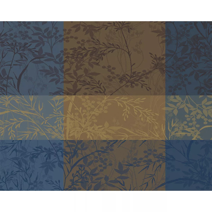 Set pur coton enduit motif jacquard Mille branchages crepuscule