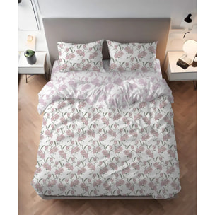 Parure Copripiumino Magnolia Rosa per letto singolo in 100% Cotone e Made in Italy, moderno floreale