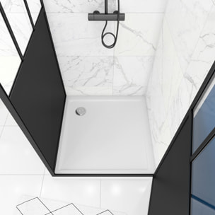 Pack Porte pivotante verre trempé 5mm + panneau aluminium composite + receveur blanc 90x90