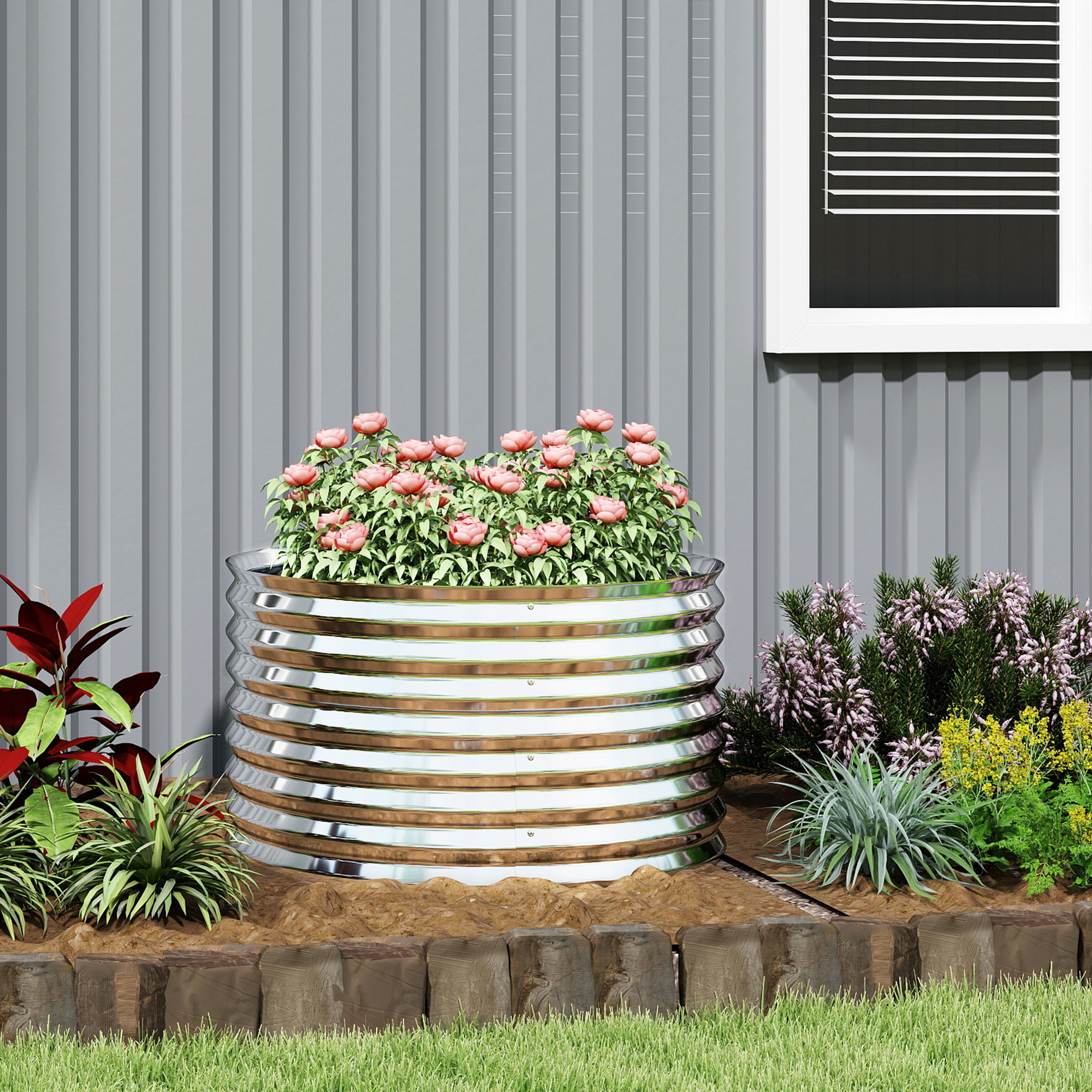 Carré potager de jardin L.160 x P.80 x H.56 cm modulable tôle d'acier galvanisée ondulée