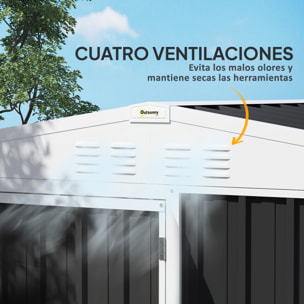Caseta de Jardín Exterior 2,7m² 245x117x180 cm Cobertizo de Jardín Exterior con Estante de 2 Niveles 4 Ventilaciones y Puerta con Cerradura Cobertizo para Terraza Patio Gris Carbón