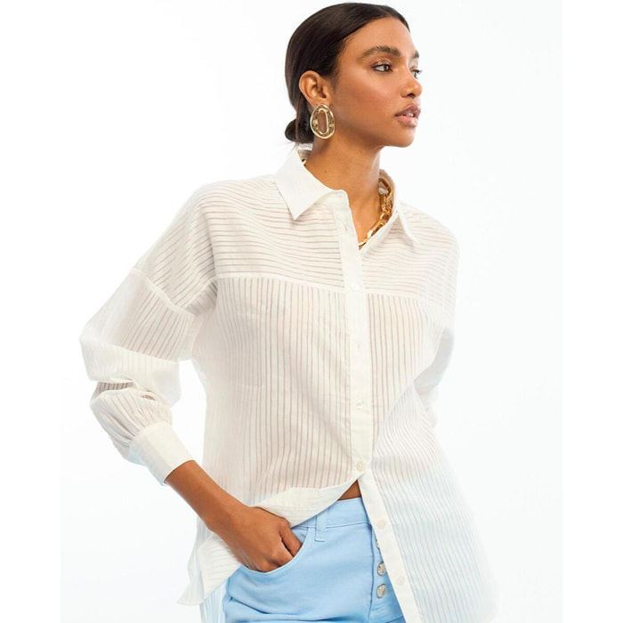 Camicia oversize in popeline con righe trasparenti