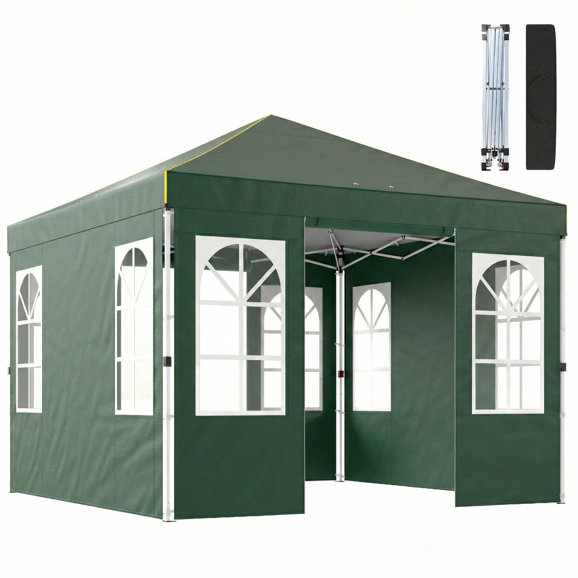 Carpa Plegable 3x3 m, Pop-up, con 4 Laterales Extraíbles, Cenador de Jardín con UPF50+, Bloqueo Central, Altura Ajustable, Bolsa de Transporte, Sacos Arena, Gazebo para Exterior, Verde