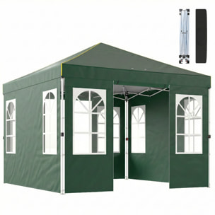 Carpa Plegable 3x3 m, Pop-up, con 4 Laterales Extraíbles, Cenador de Jardín con UPF50+, Bloqueo Central, Altura Ajustable, Bolsa de Transporte, Sacos Arena, Gazebo para Exterior, Verde