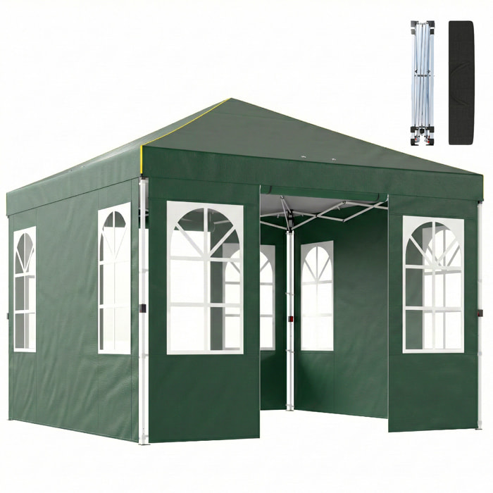Carpa Plegable 3x3 m, Pop-up, con 4 Laterales Extraíbles, Cenador de Jardín con UPF50+, Bloqueo Central, Altura Ajustable, Bolsa de Transporte, Sacos Arena, Gazebo para Exterior, Verde