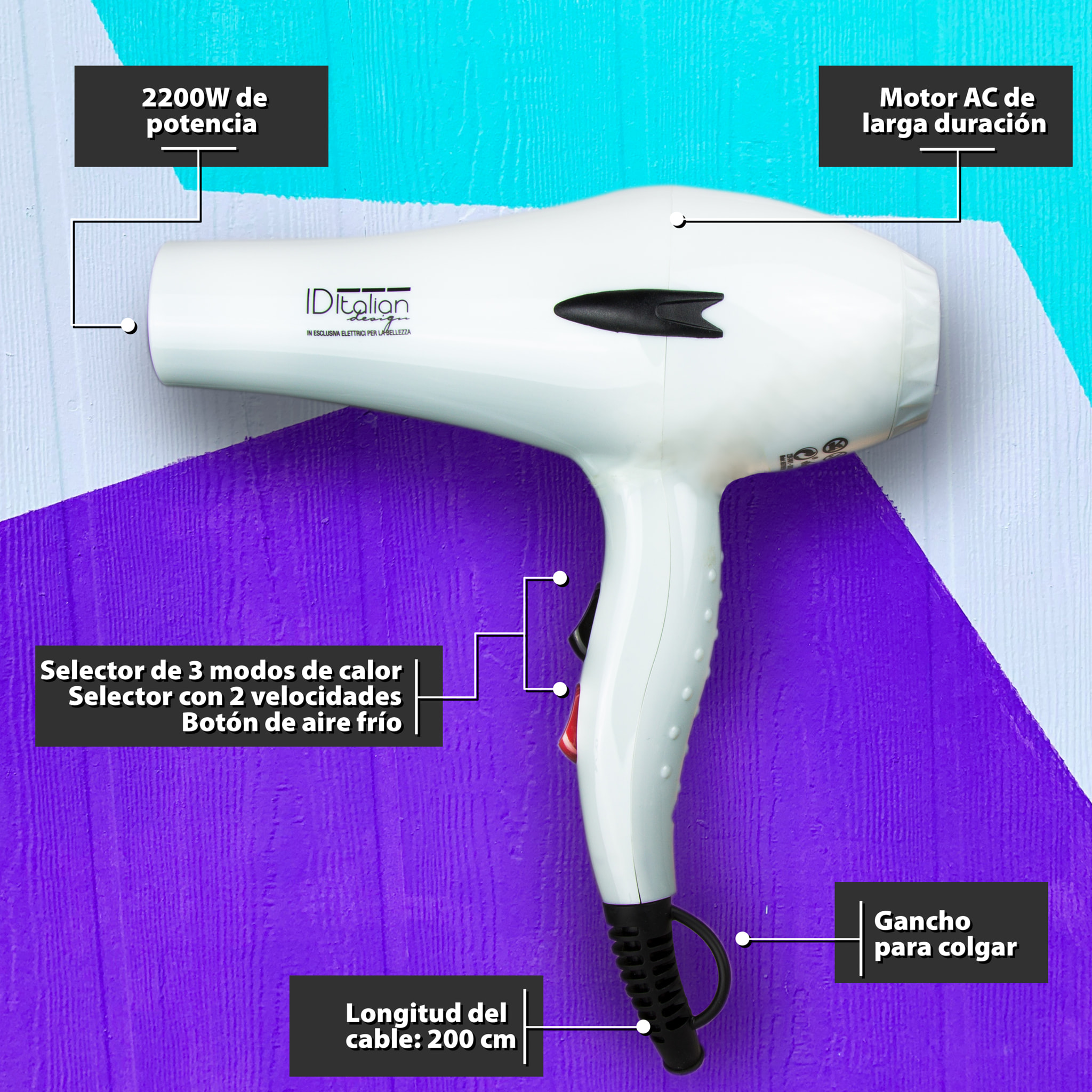 Sèche-cheveux gti2600 pure plus - 2200w - blanc