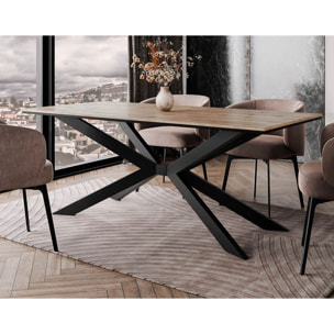 Casey - table à manger - plateau effet bois - pieds en métal - 4 à 8 personnes - Bois / Noir