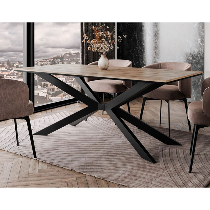 Casey - table à manger - plateau effet bois - pieds en métal - 4 à 8 personnes - Bois / Noir