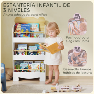 Librería Infantil de 3 Niveles Estantería para Libros Infantil Diseño de Osito para Sala de Juegos Dormitorio Guardería Natural