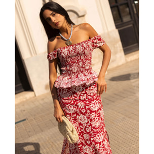 Blusa de mujer crop con tirantes caídos y cuerpo nido de abeja