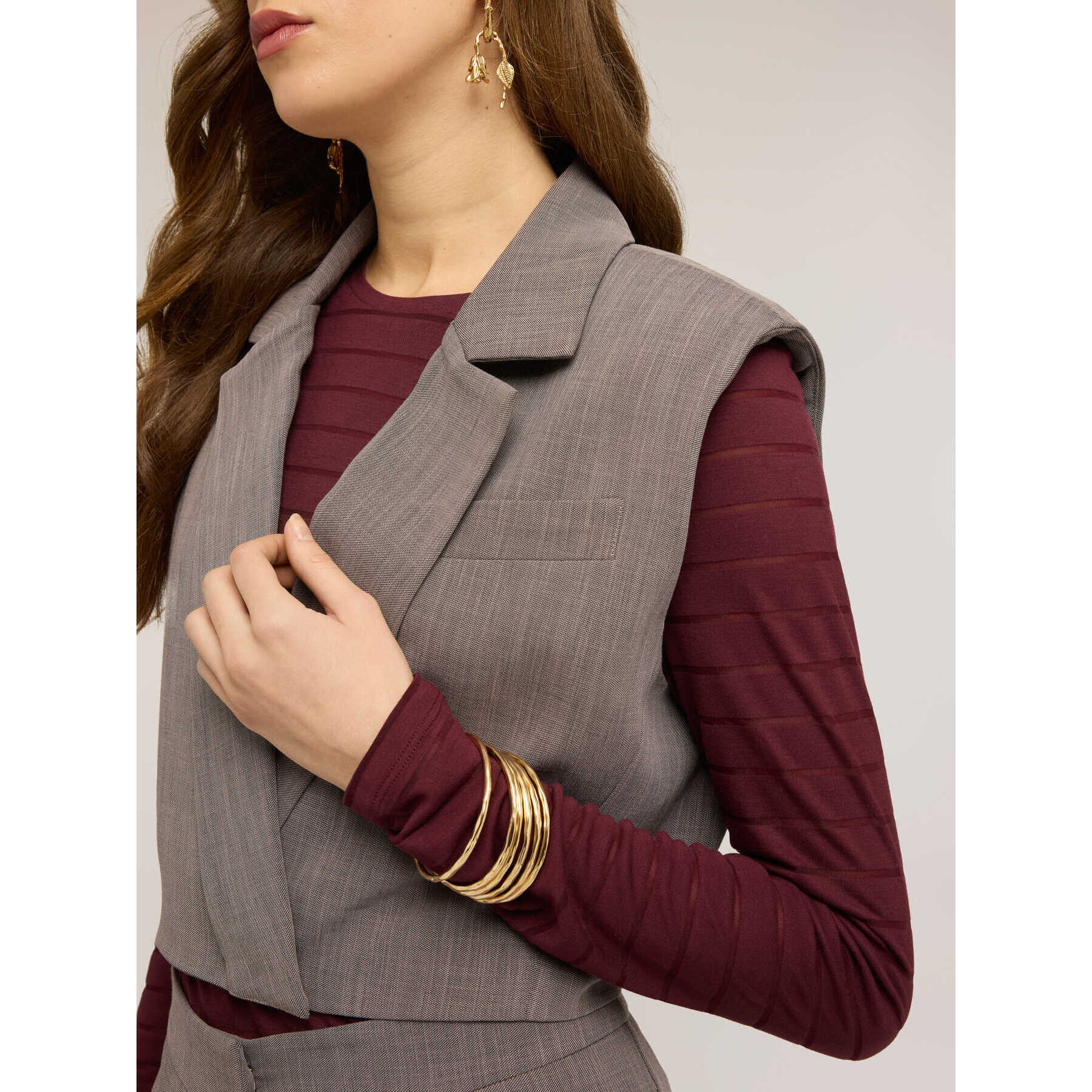 Motivi - Gilet corto con revers - Grigio