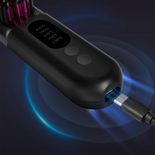 Cepillo eléctrico alisador de iones negativos con 5 ajustes de temperatura de 130 °C a 210 °C.