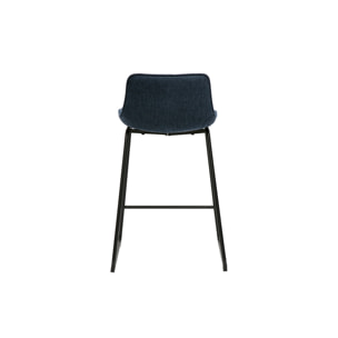 Tabourets de bar en tissu effet velours texturé bleu foncé et métal H65 cm (lot de 2) BOOST