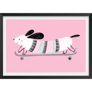 Affiche enfant chien rose  Affiche + cadre en bois - Noir