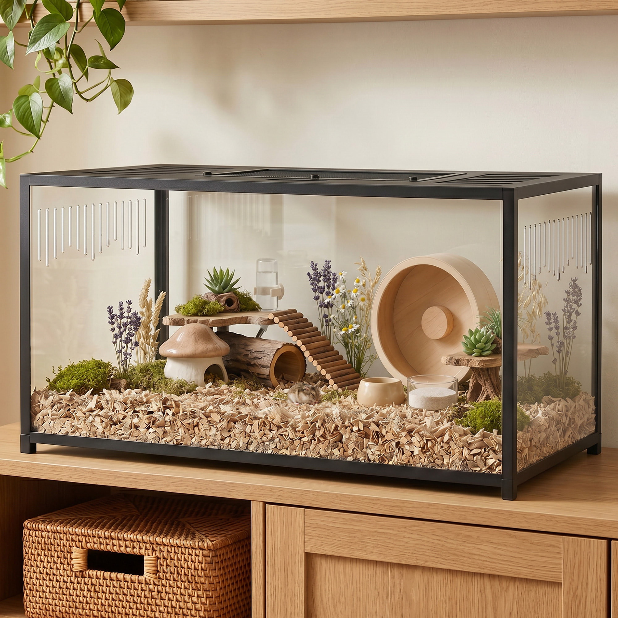 Cage Hamster Rongeur acier noir acrylique transparent 100x50x52,5 cm Noir