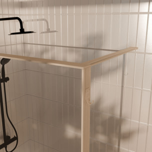 Paroi de douche 90x200cm - Cadre et étagère finition chêne clair - Verre 8mm anticalcaire - ETHAN