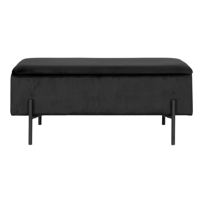 Panchina Watford in velluto nero con vano contenitore, 95 cm
