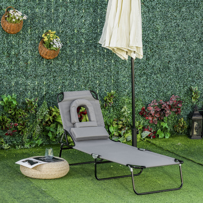 Bain de soleil pliable transat inclinable 4 positions chaise longue de lecture 3 coussins fournis gris
