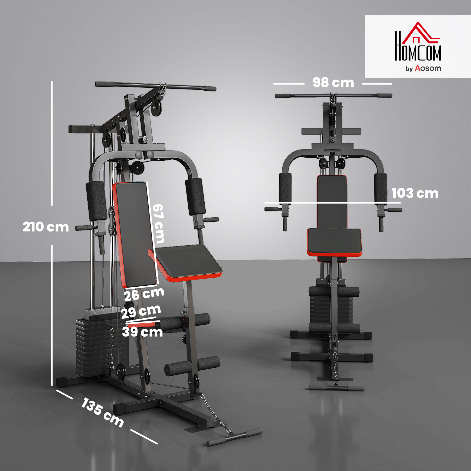 Multiestación Musculación, Máquina de Musculación con Prensa de Pecho, Placas de Peso de 65 kg, Curl de Piernas y Brazos, Polea Mariposa, Carga 100 kg, para Entrenamiento Casa Gimnasio, Negro