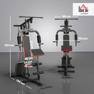 Multiestación Musculación, Máquina de Musculación con Prensa de Pecho, Placas de Peso de 65 kg, Curl de Piernas y Brazos, Polea Mariposa, Carga 100 kg, para Entrenamiento Casa Gimnasio, Negro