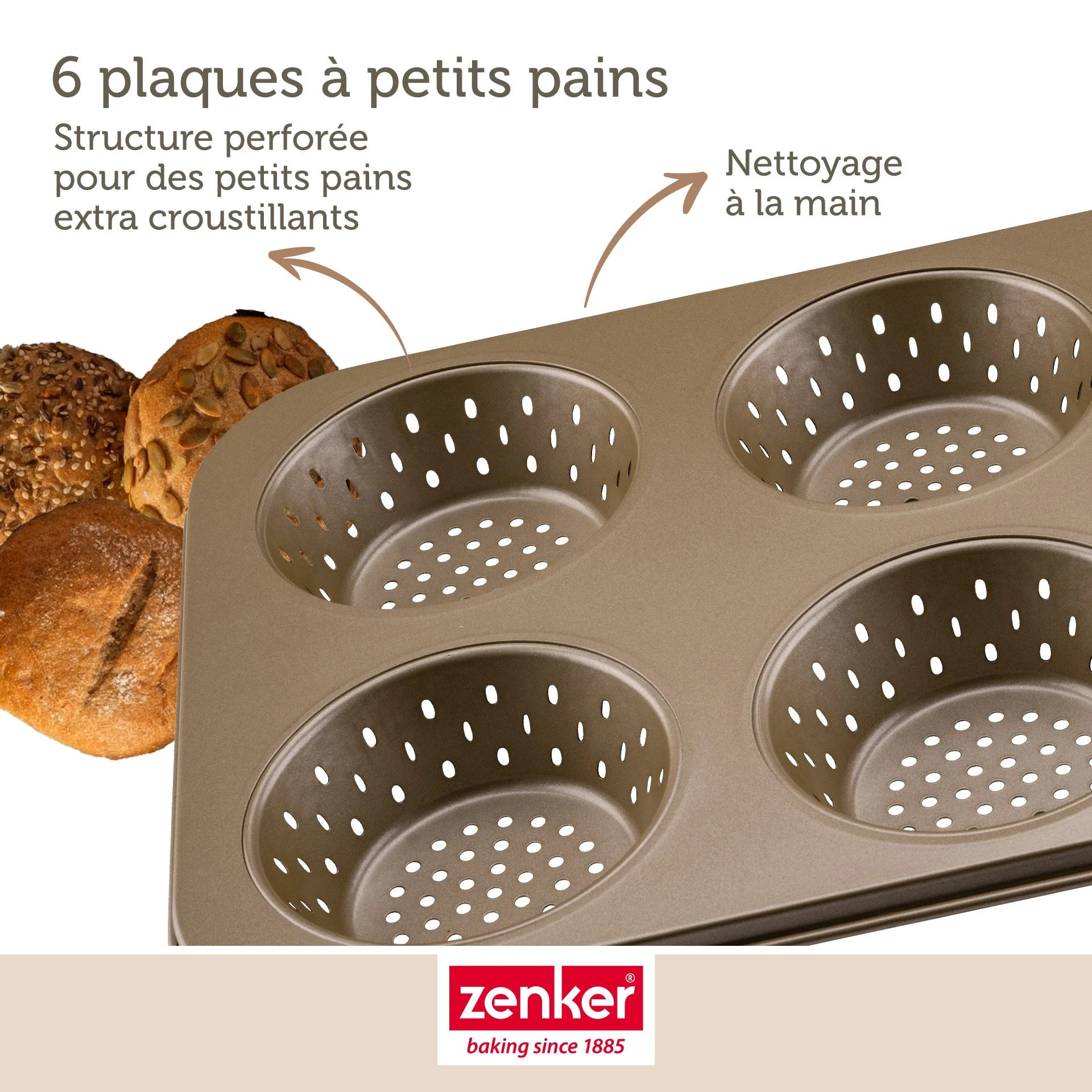 Moule à petits pains individuels ronds 6 empreintes 33 x 22 cm Zenker Mojave Gold