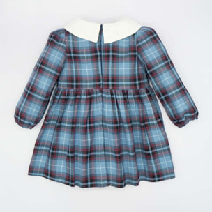 Vestido cuello blanco cuadros azul y rojo