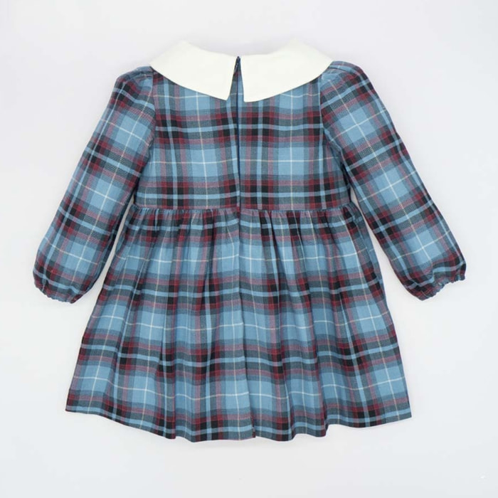 Vestido cuello blanco cuadros azul y rojo