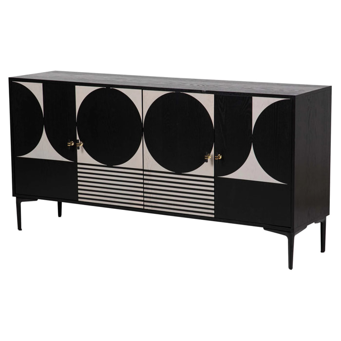 Aparador Mdf Metal Negro Blanco 160x40x80 Cm