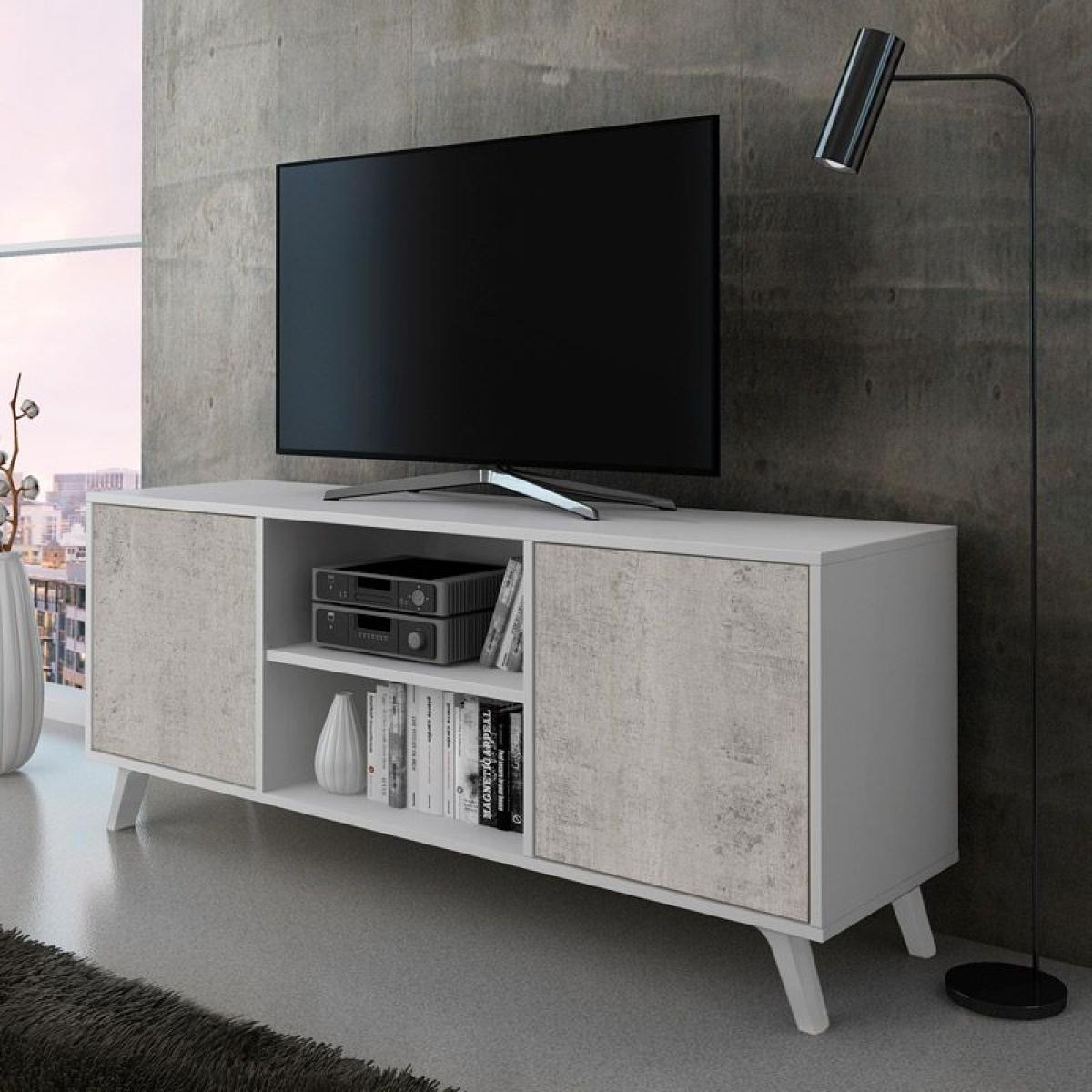 Mueble TV Wind 140 Blanco mate - Gris cemento