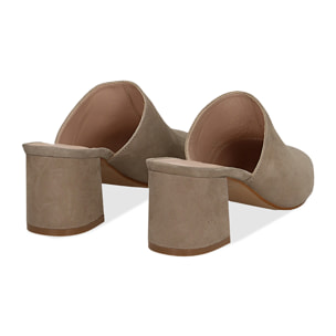 Mules taupe in camoscio, tacco 6 cm