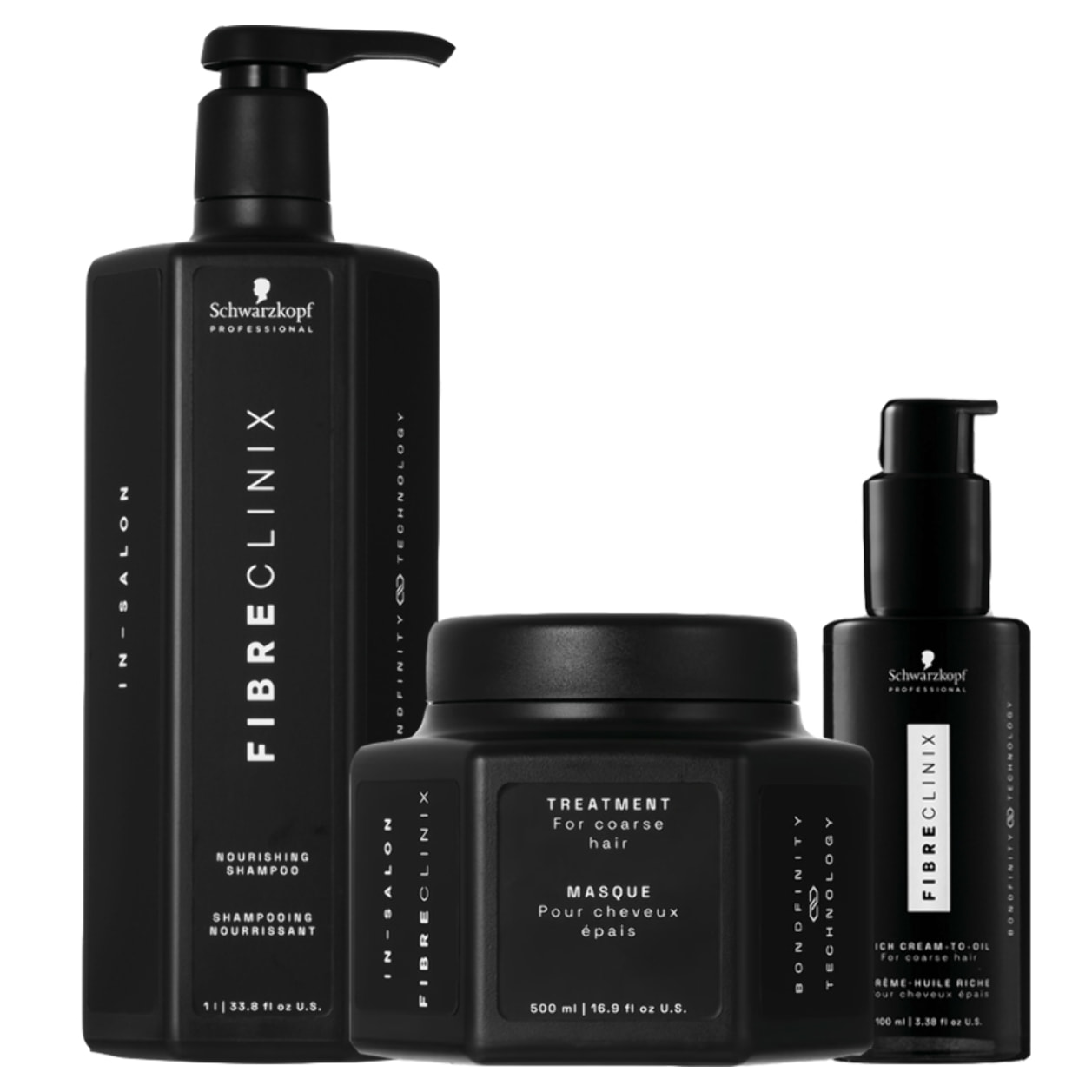 SCHWARZKOPF Kit Fibre Clinix In-Salon Nourishing Shampoo 1000ml + Mask Coarse 500ml + Cream To-Oil For Co 100ml