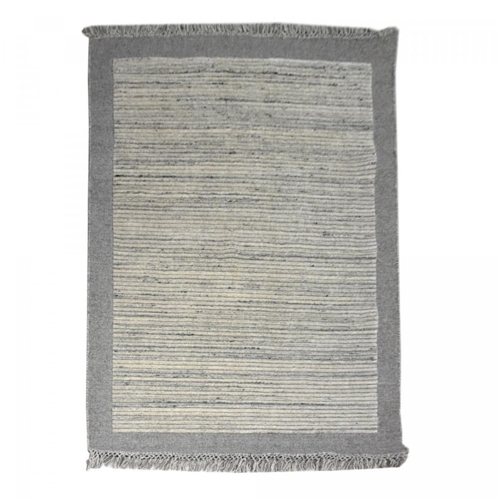 Tapis entièrement noué à la mains en laine motif Ligne grises