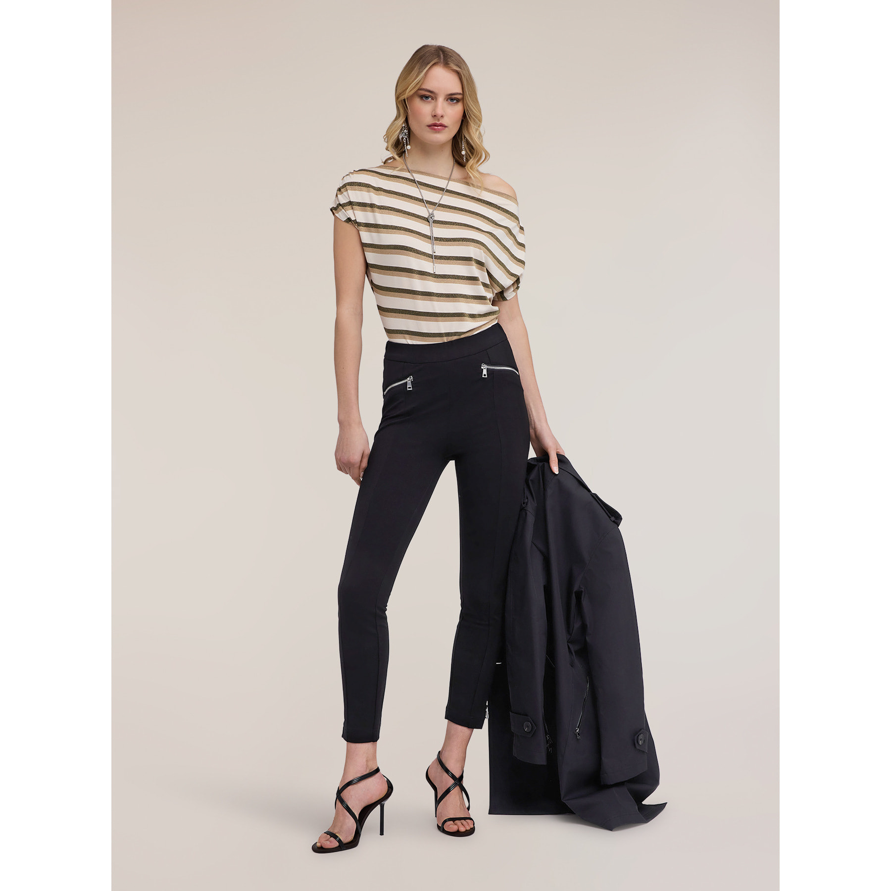 Motivi - T-shirt a righe lurex - Verde militare