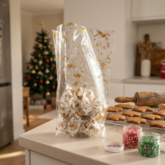 Lot de 10 sachets biscuits de noël doré Zenker