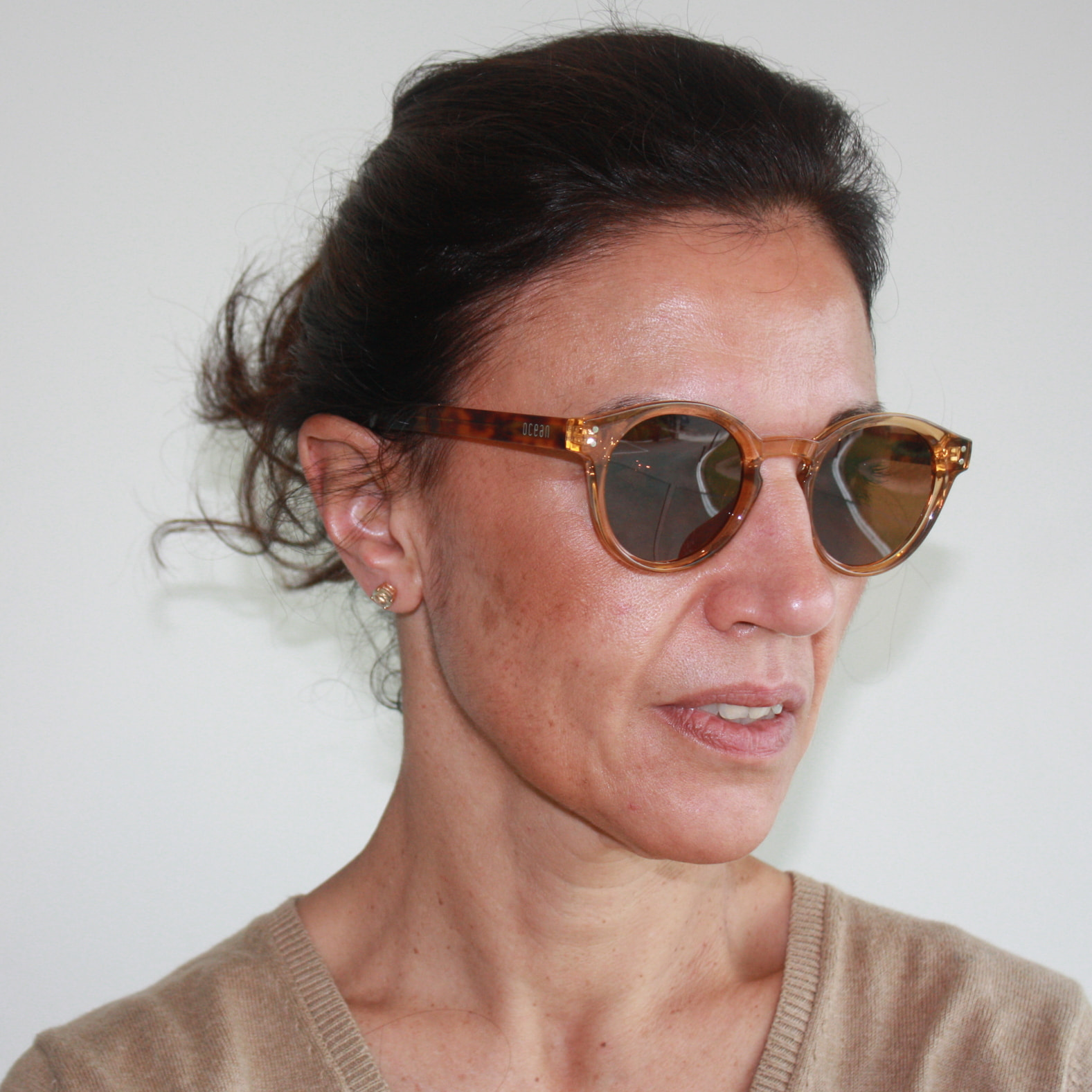 Gafas de sol OCEAN MONTREAL - Blanco transparente mate con patillas en carey y / Ahumada