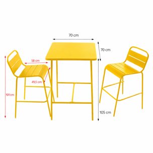 Ensemble table de bar et 2 chaises hautes d'extérieur jaune EVORA