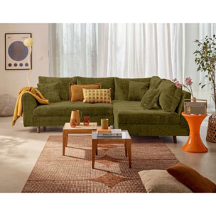 Rune - canapé d'angle droit 4 places en velours texturé - Vert Olive