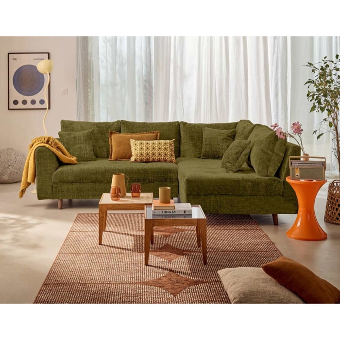 Rune - canapé d'angle droit 4 places en velours texturé - Vert Olive