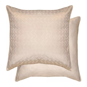 Lot de 2 taies satin de coton motif jacquard beige Adagio lin