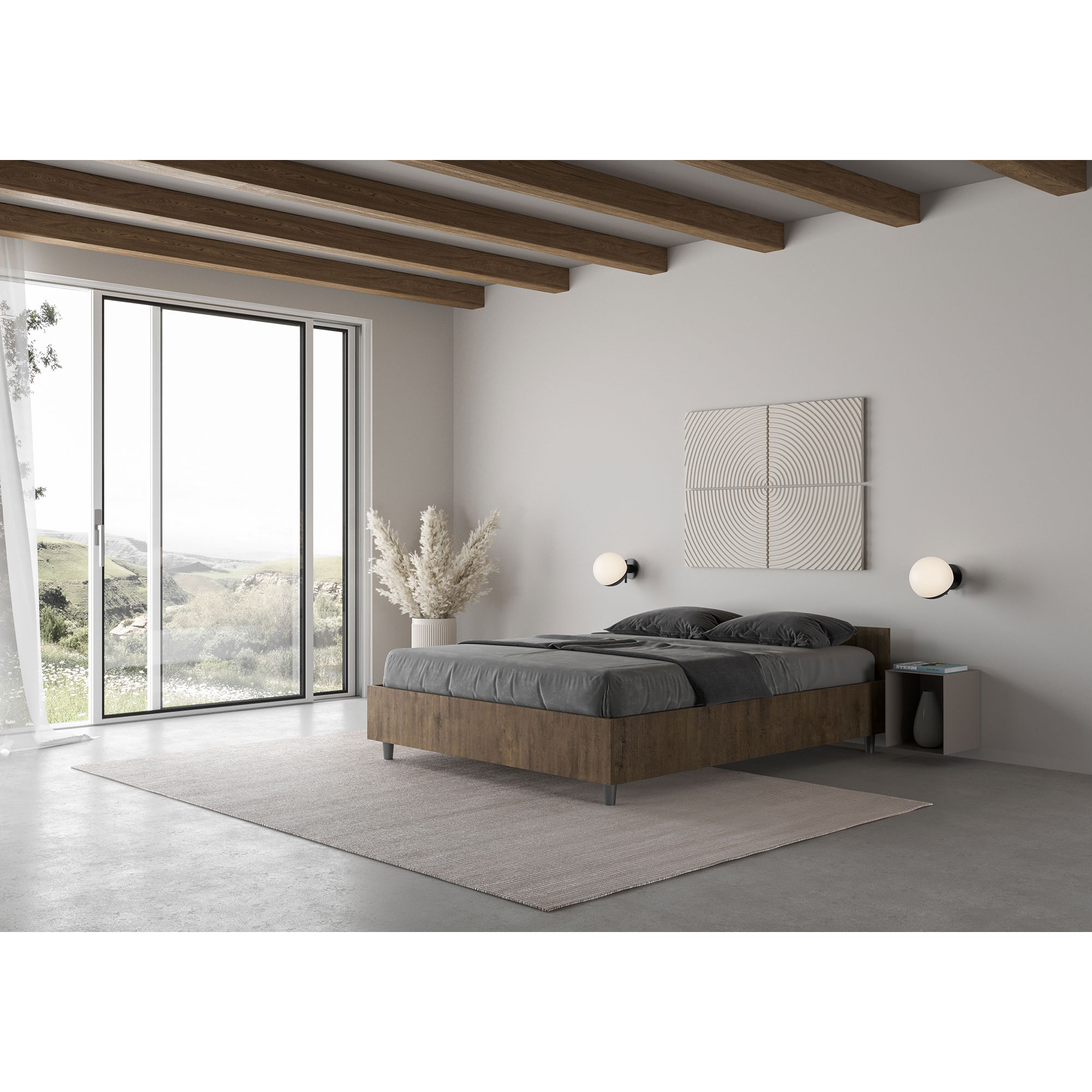 Letto matrimoniale francese senza rete 140x190 noce Nuamo