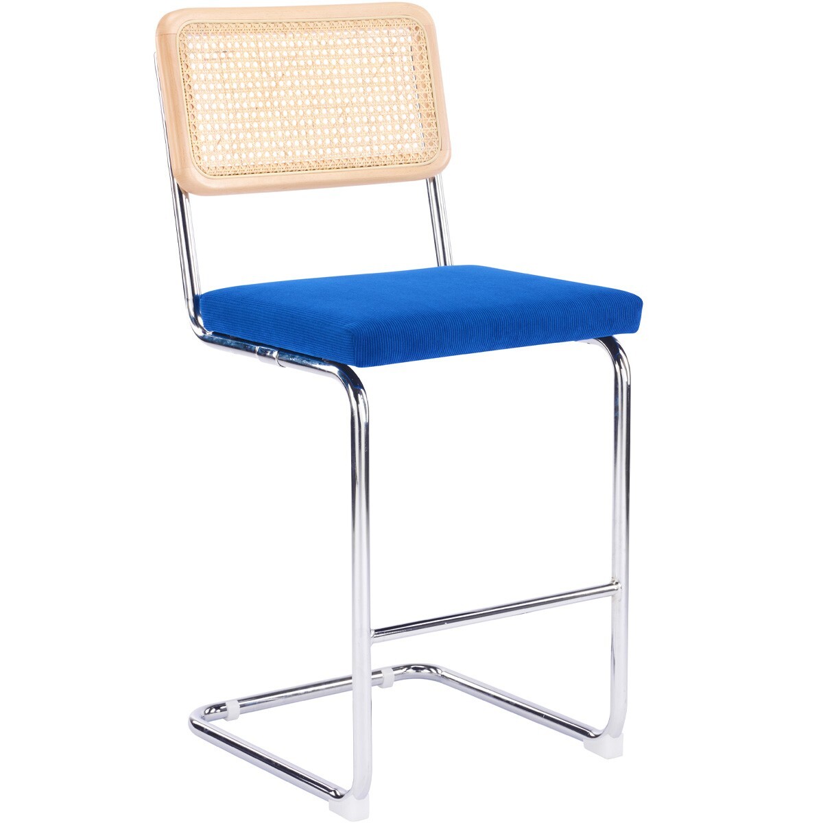 Lot de 2 tabourets de bar en cannage et velours côtelé - MUSE