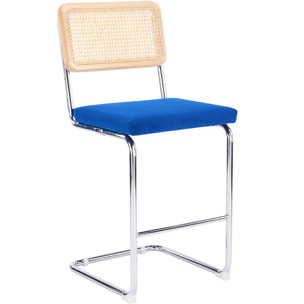 Lot de 2 tabourets de bar en cannage et velours côtelé - MUSE