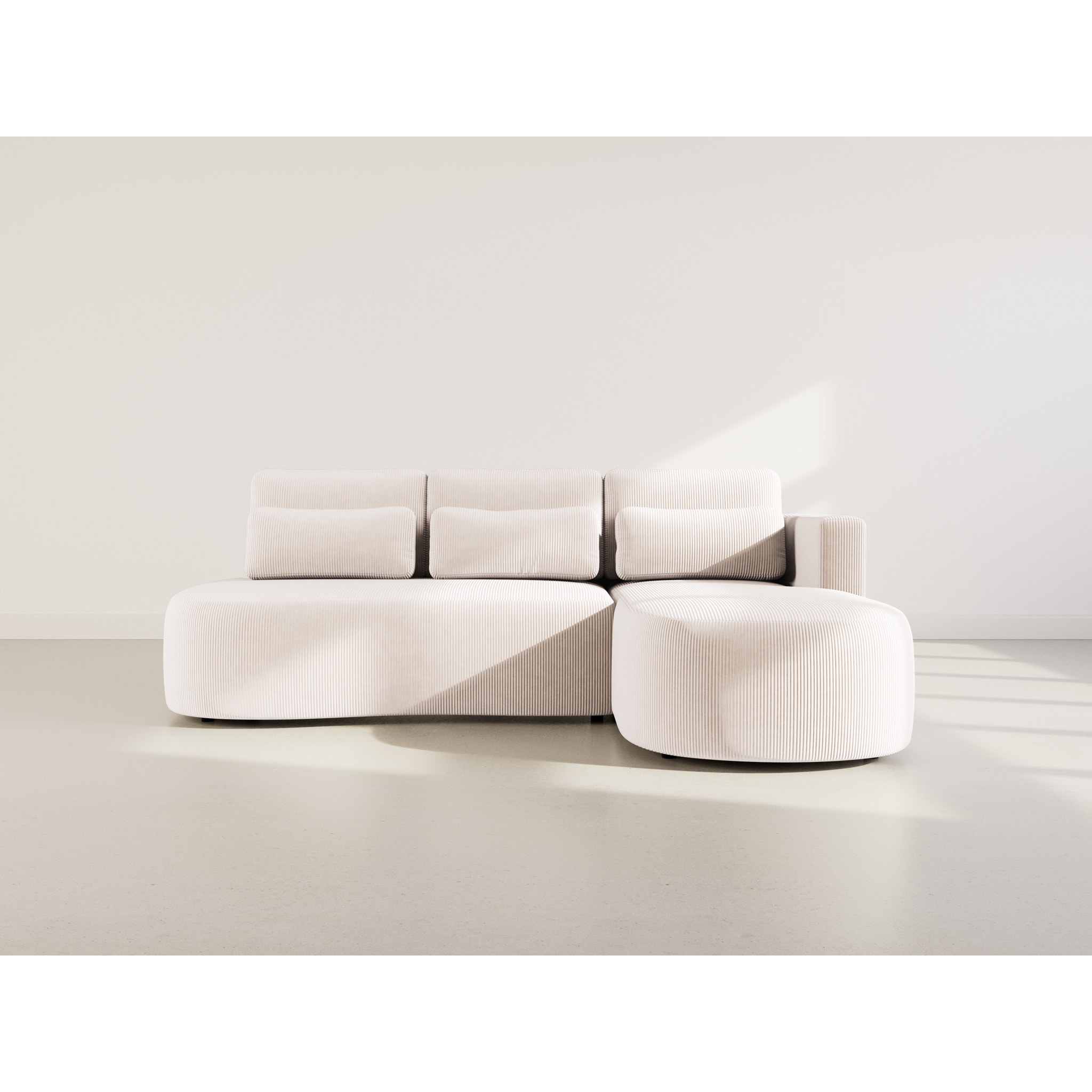 Mahina - canapé d'angle droit 4 places convertible avec coffre en velours côtelé - Beige