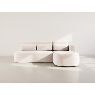 Mahina - canapé d'angle droit 4 places convertible avec coffre en velours côtelé - Beige