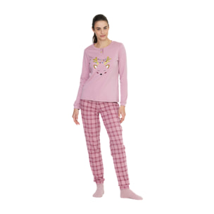 Pigiama donna reindeer in caldo cotone con collo due bottoni Noidinotte