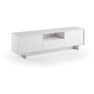 Mobile Porta TV Darrighin, Supporto per televisione da salotto, Credenza bassa da soggiorno a 2 ante e 1 cassetto, 100% Made in Italy, 170x42h48 cm, Bianco