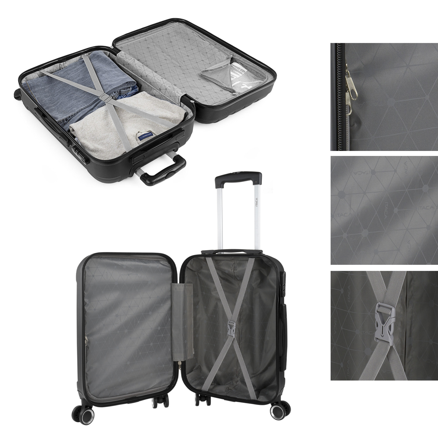 Juego De Trolley Cabina Y Neceser Itaca Havel Negro